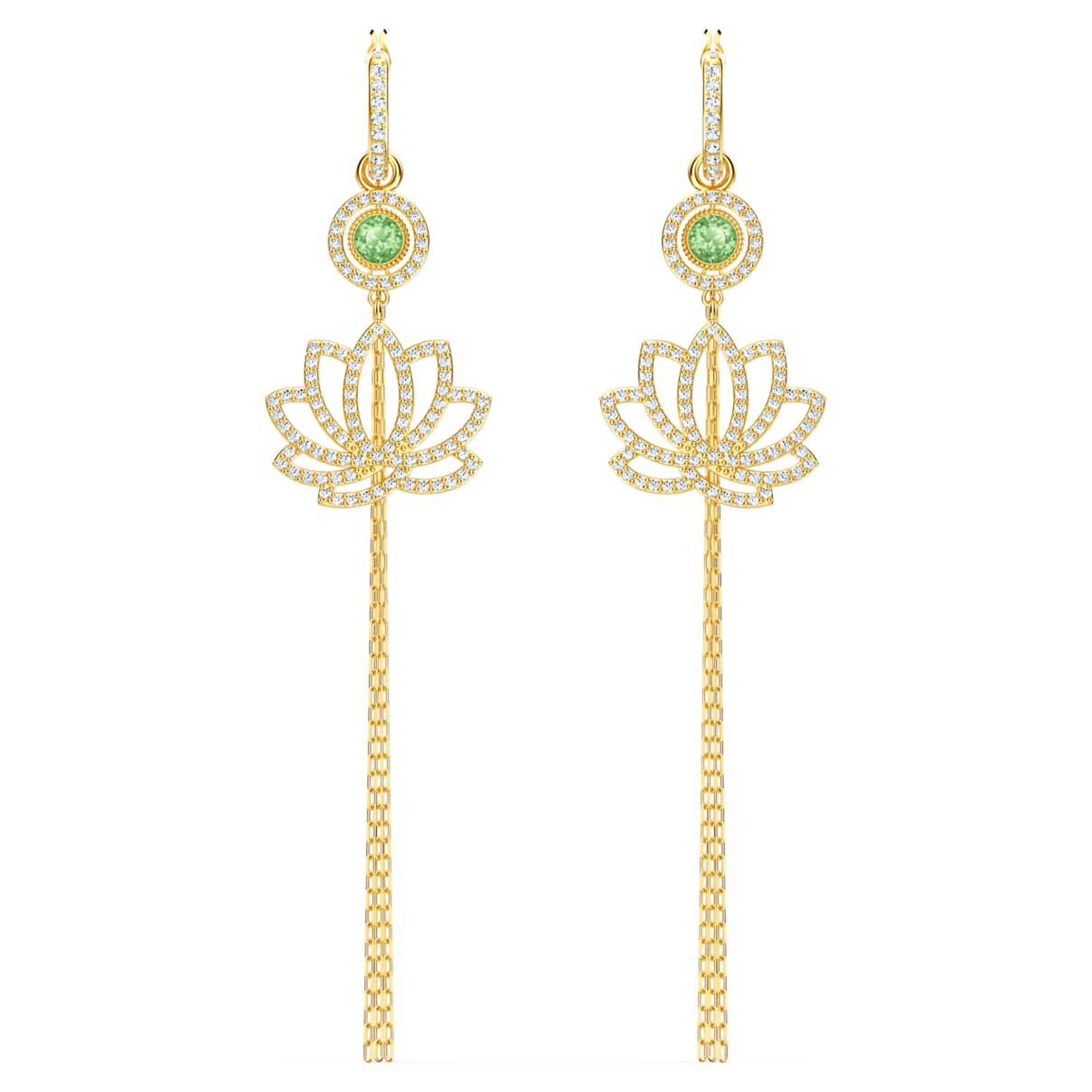 Swarovski Symbolic Lotus Pierced Earrings Green, Gold-tone plated