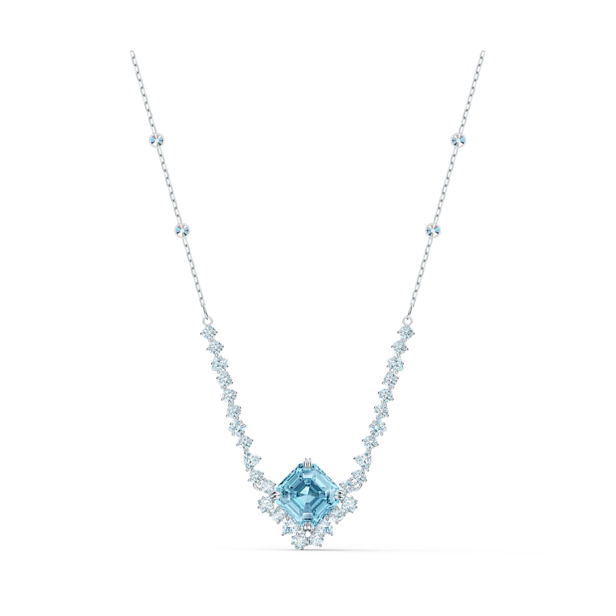 Sparkling Necklace, Aqua, Rhodium plated