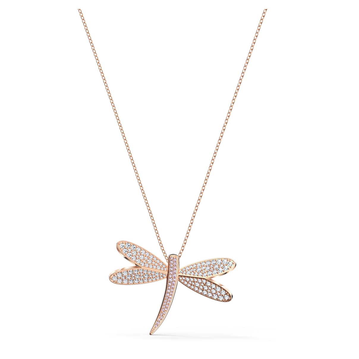 Swarovski Eternal Flower necklace, Dragonfly, White, Rose gold-tone plated