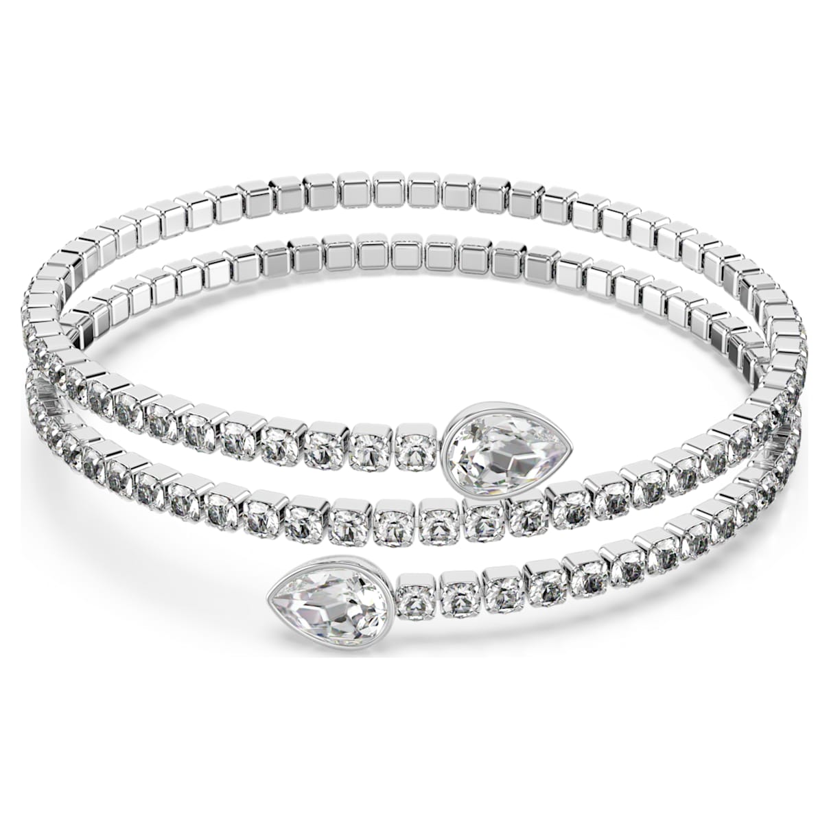Swarovski Twisty bangle, Pear cut, White, Rhodium plated
