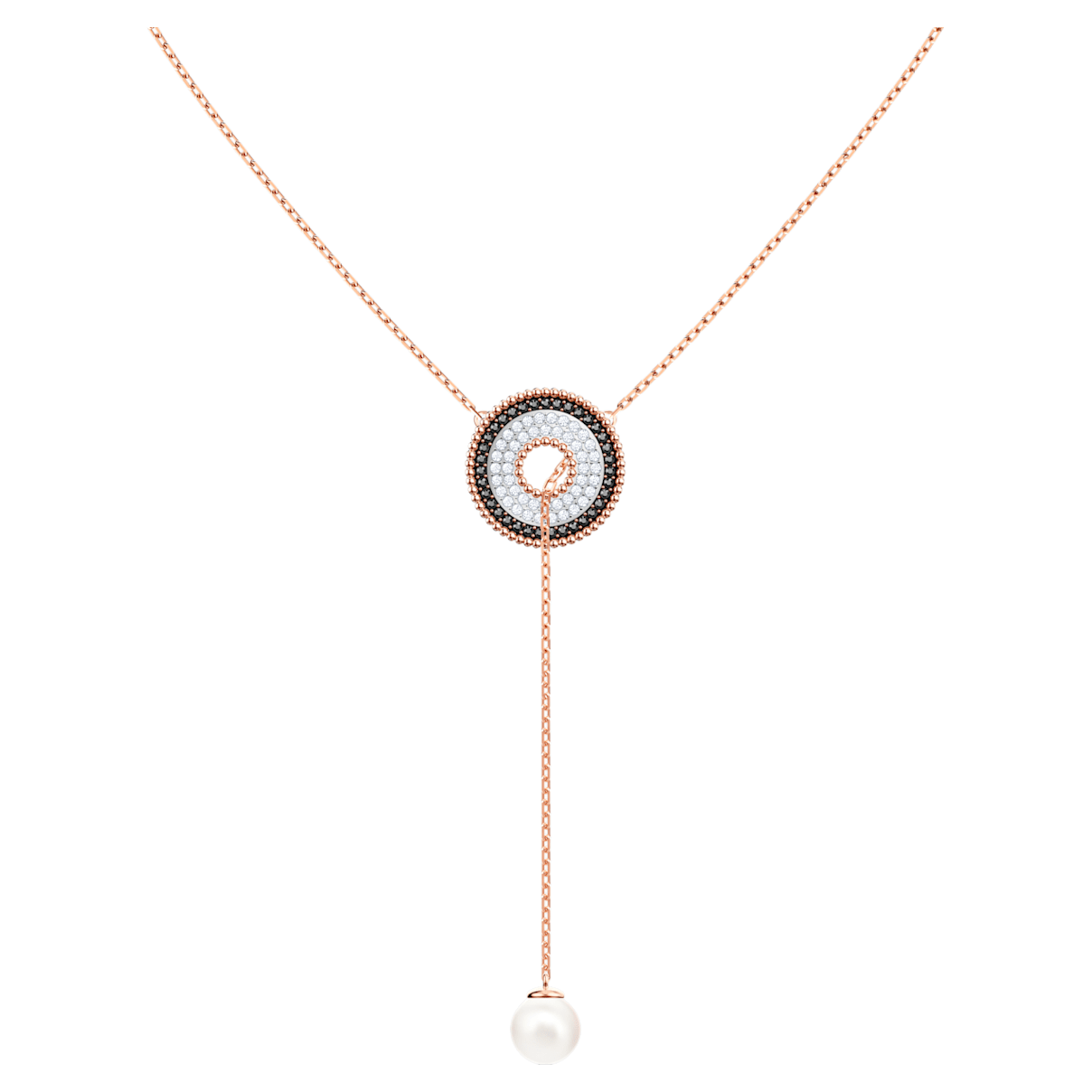 

Swarovski Lollypop Y necklace, Round shape, Black, Rose gold-tone plated