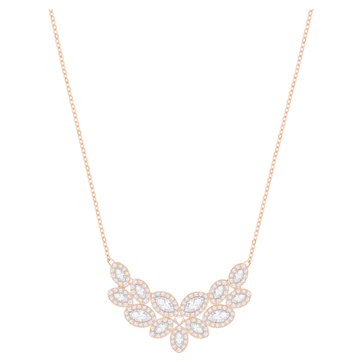 

Baron necklace, Leaf, White, Rose gold-tone plated