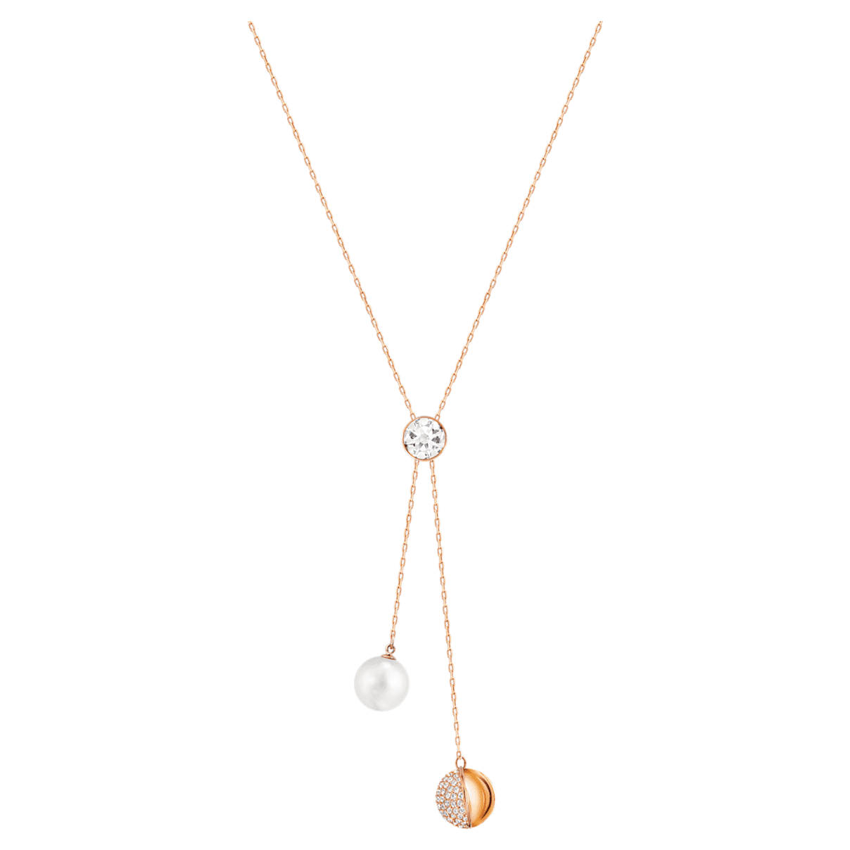 Forward Y necklace, White, Rose gold-tone plated