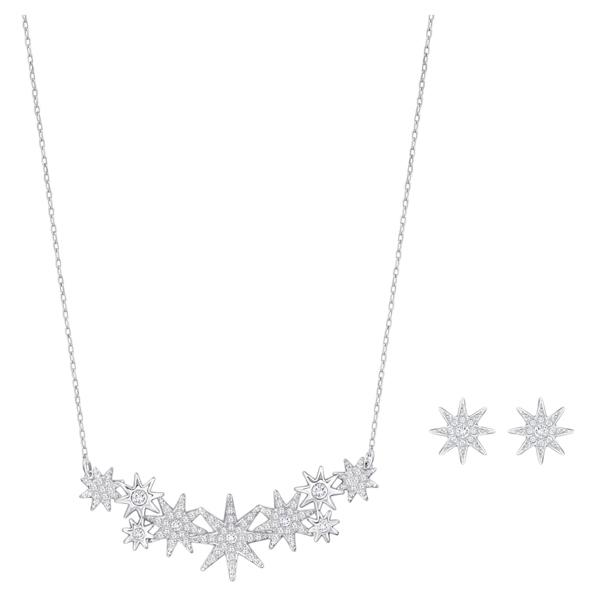 Fizzy set, Star, White, Rhodium plated