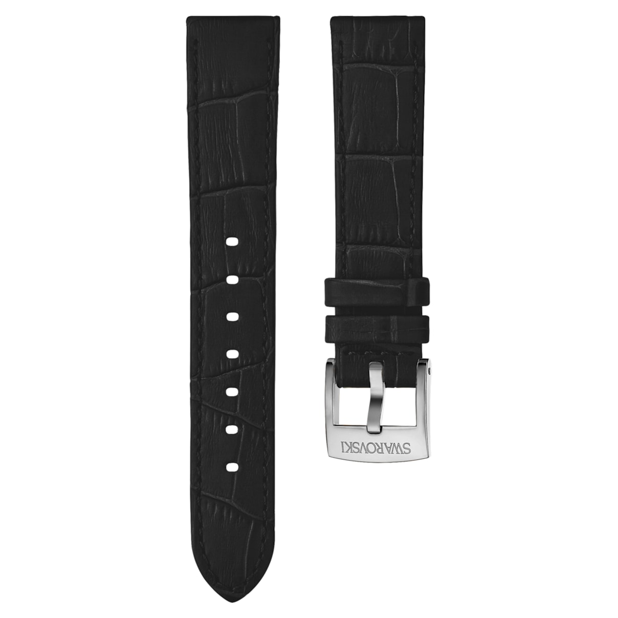 20mm Watch strap, Leather with stitching, Black, Stainless Steel