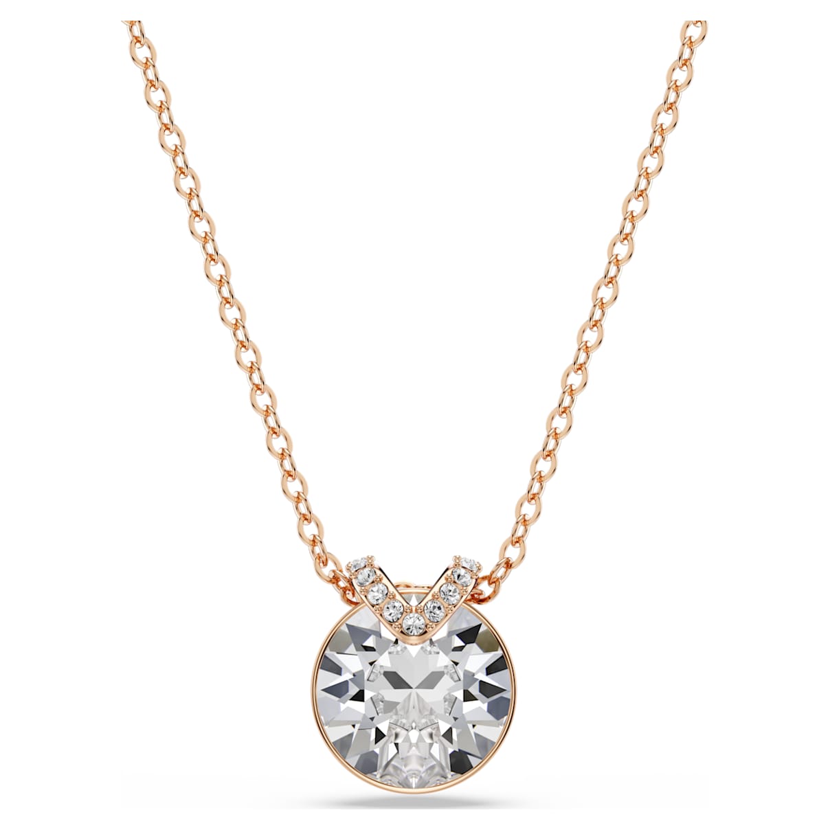 

Bella V pendant, Round cut, White, Rose gold-tone plated