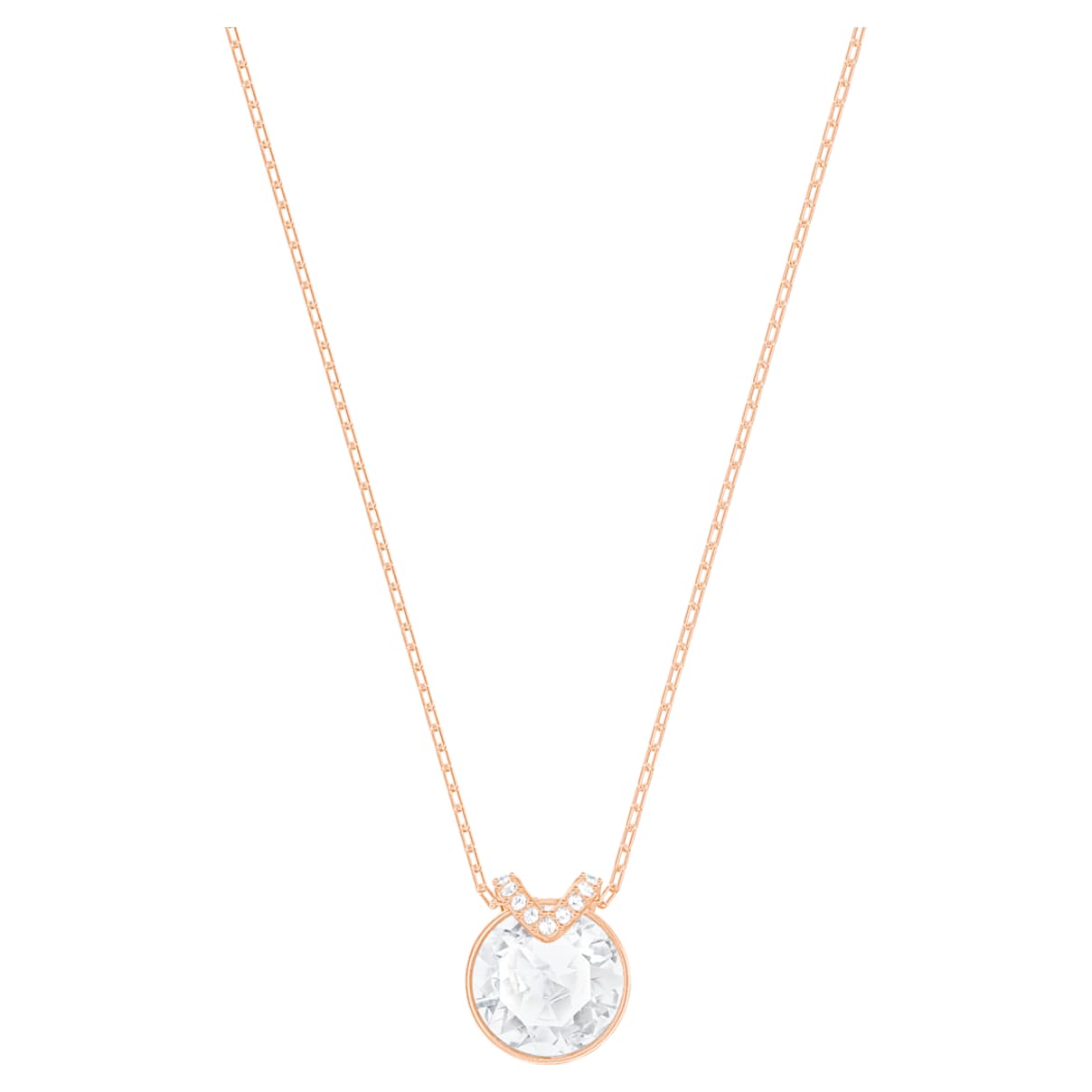 Bella V pendant, Round cut, White, Rose gold-tone plated