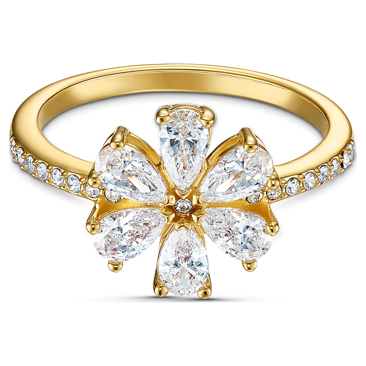 Anello Botanical Flower, bianco, placcato color oro