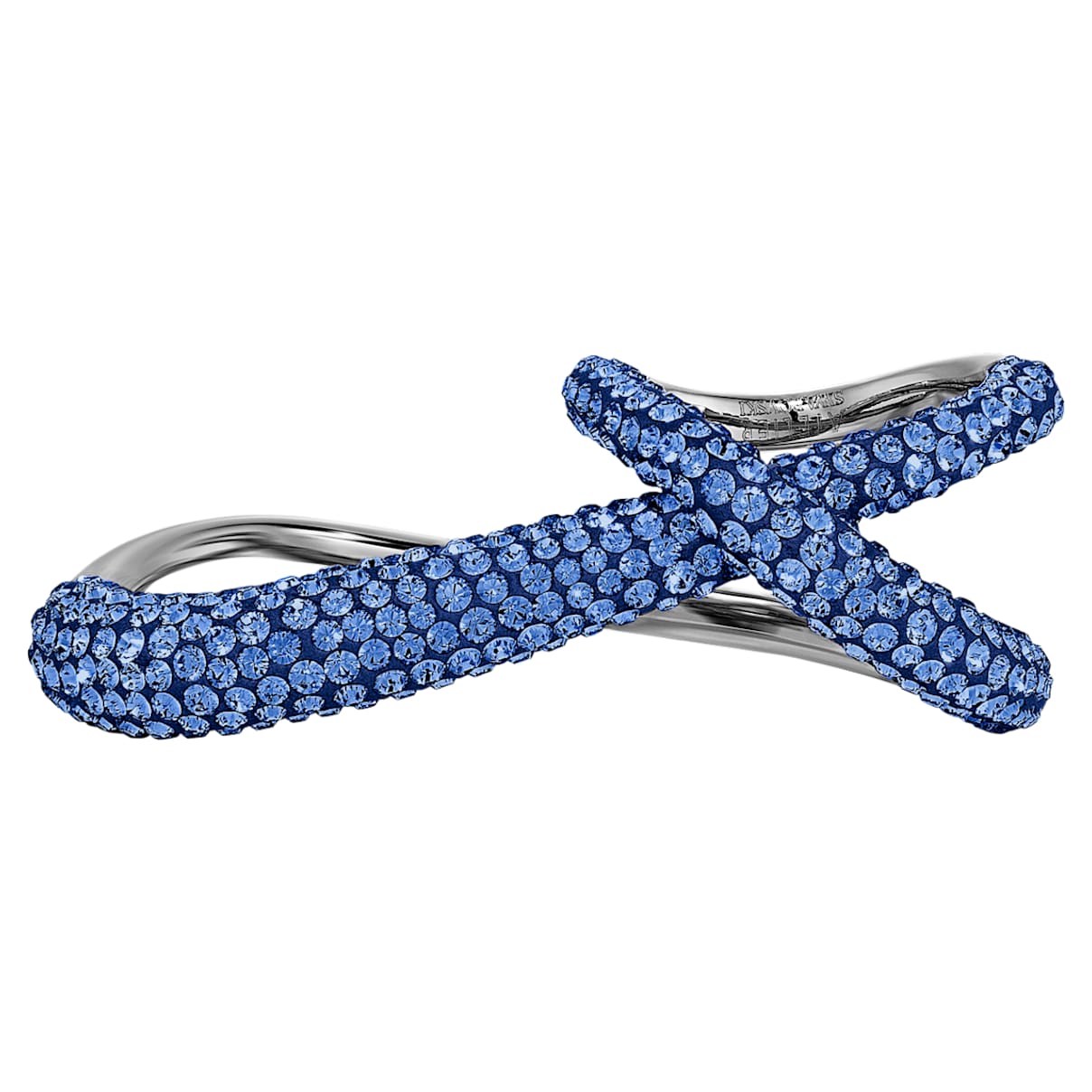 

Swarovski Tigris double ring, Blue, Ruthenium plated