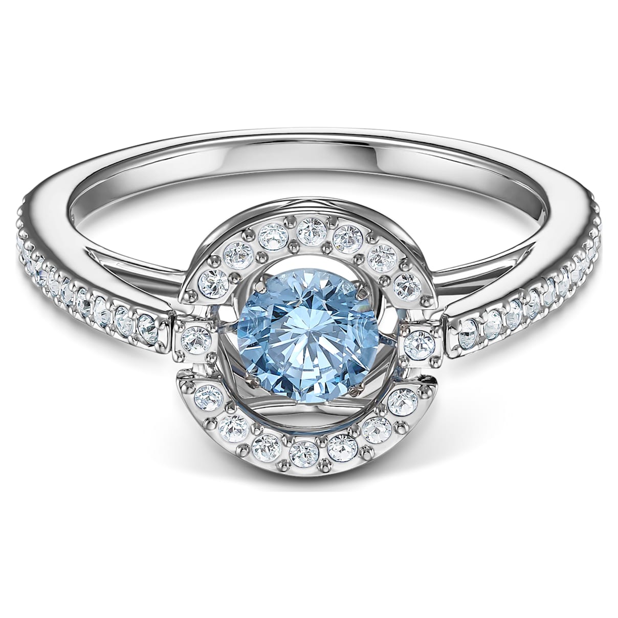 

Swarovski Sparkling Dance ring, Round cut, Blue, Rhodium plated