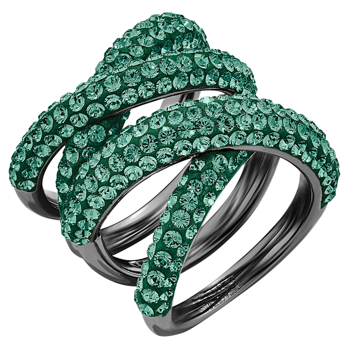 Click to view product details and reviews for Tigris Wide Ring Green Ruthenium Plated.