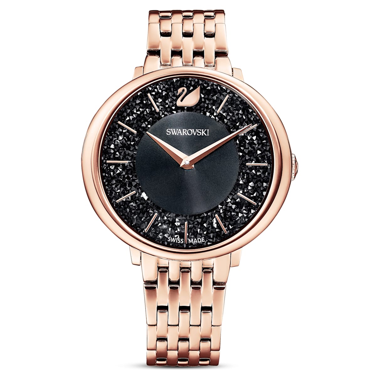 

Montre Crystalline Chic, Fabriqué en Suisse, Bracelet en métal, Noir, Finition or rose