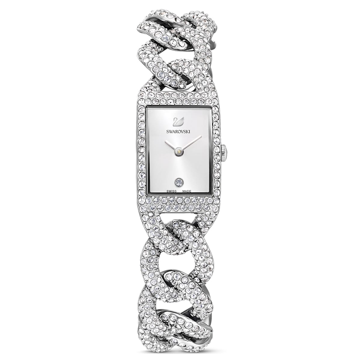 

Cocktail Uhr, Schweizer Produktion, Voll-Pavé, Kristallarmband, Silberfarben, Edelstahl