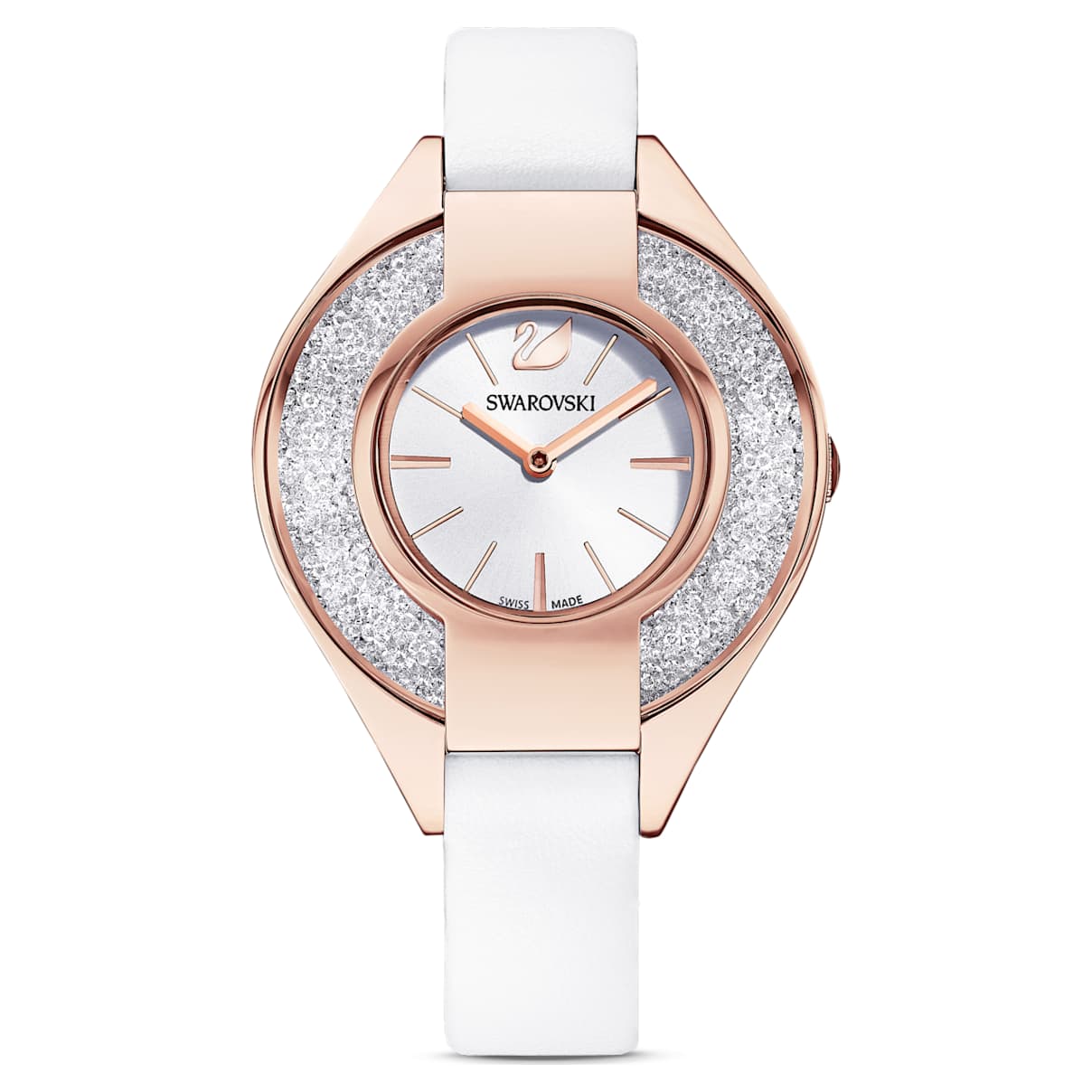 Click to view product details and reviews for Crystalline Sporty Watch Leather Strap White Rose Gold Tone Pvd.