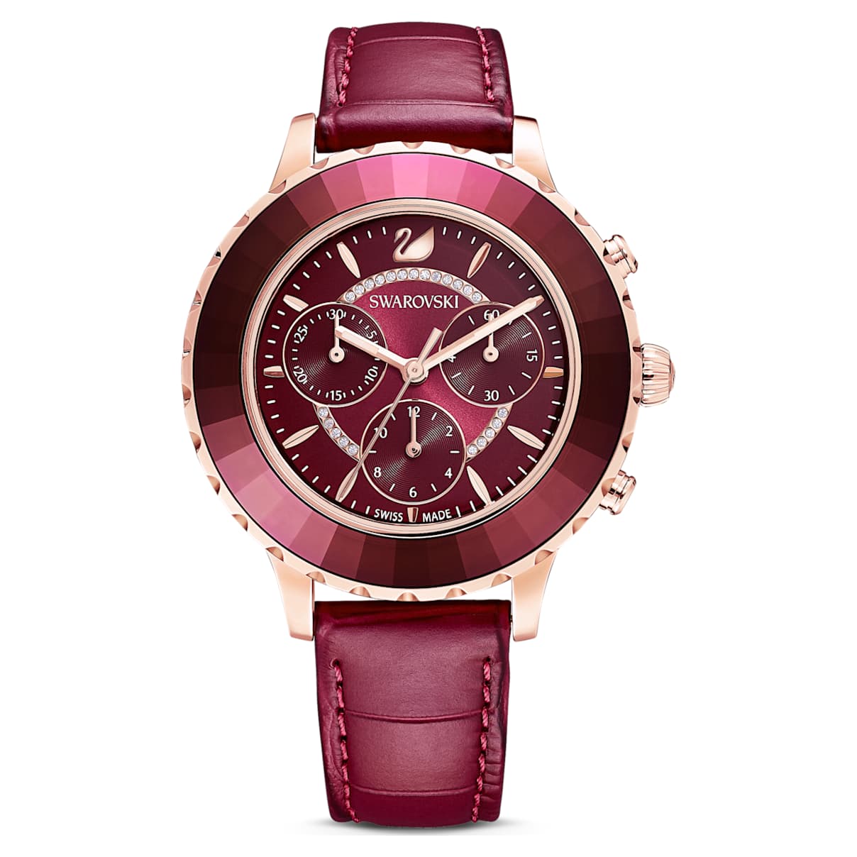 Click to view product details and reviews for Octea Lux Chrono Watch Leather Strap Red Rose Gold Tone Pvd.