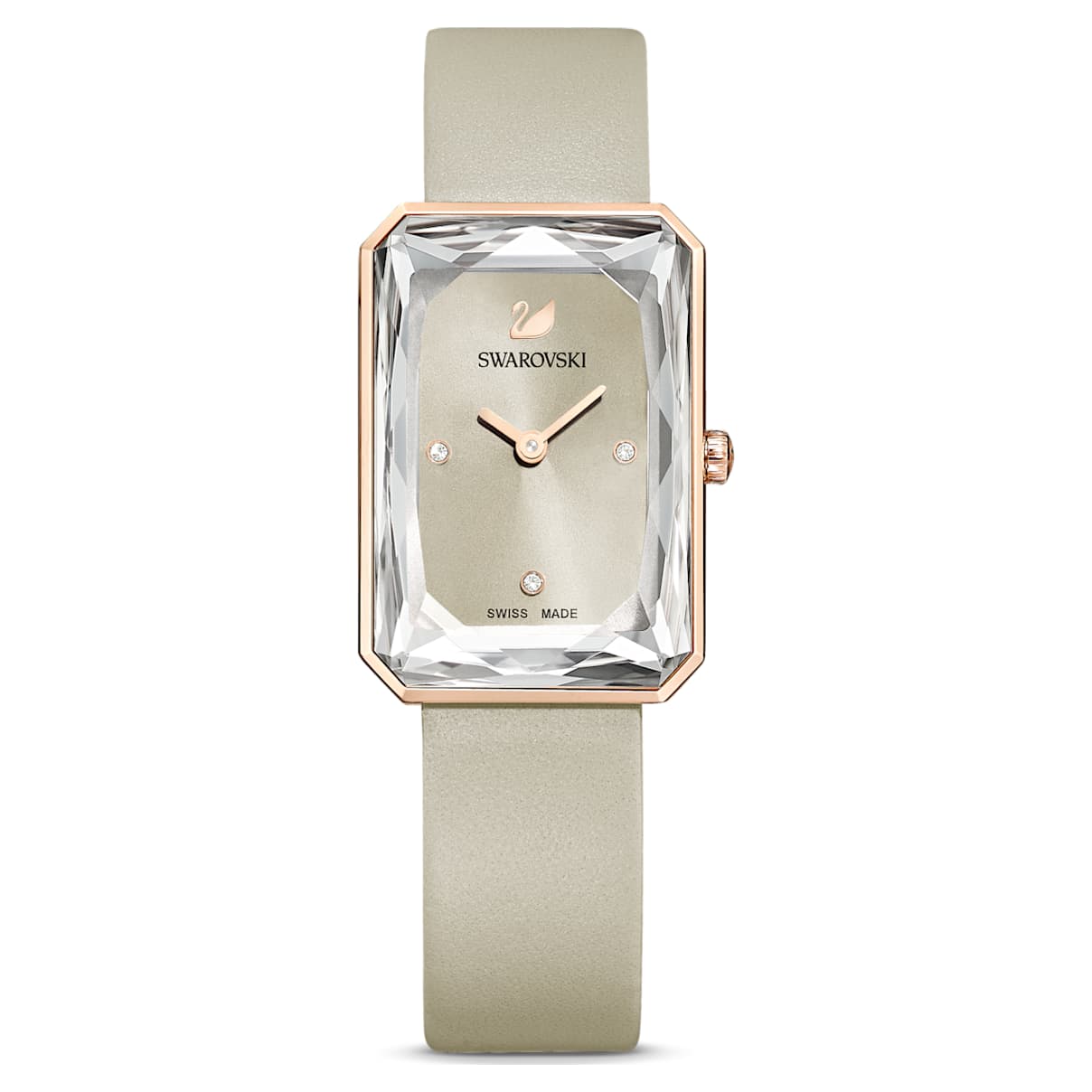 Click to view product details and reviews for Uptown Watch Leather Strap Grey Rose Gold Tone Pvd.