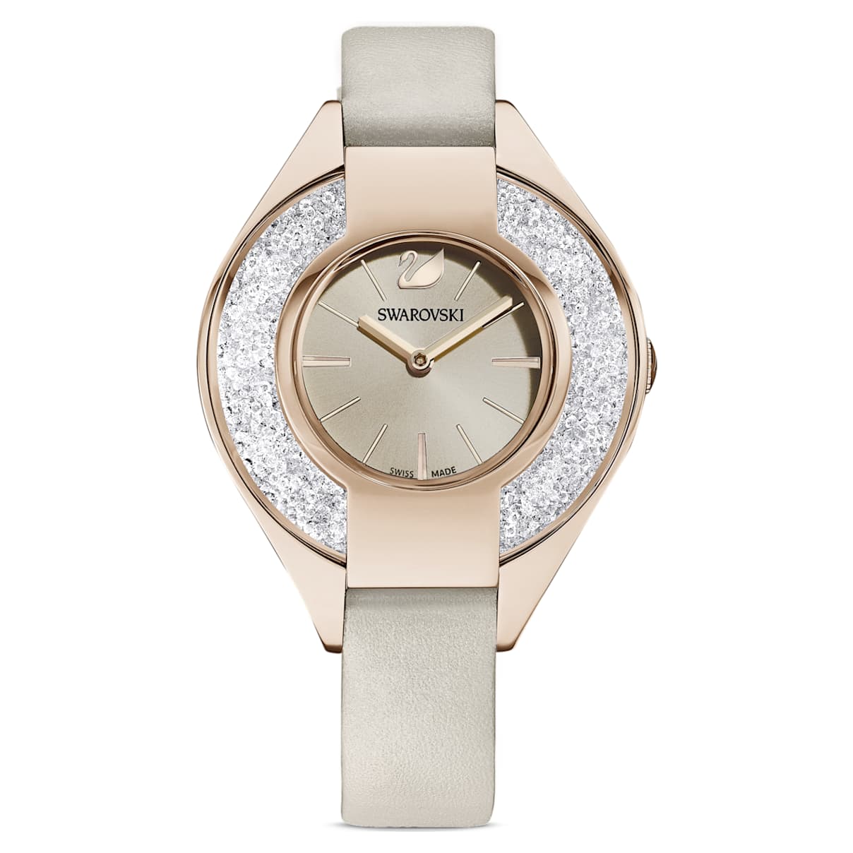 Click to view product details and reviews for Crystalline Sporty Watch Leather Strap Grey Champagne Gold Tone Pvd.