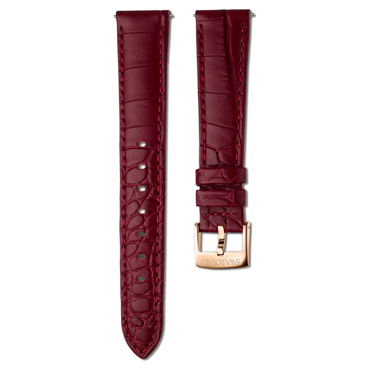 Cinturino per orologio 17mm, pelle con impunture, rosso scuro, placcato color oro rosa