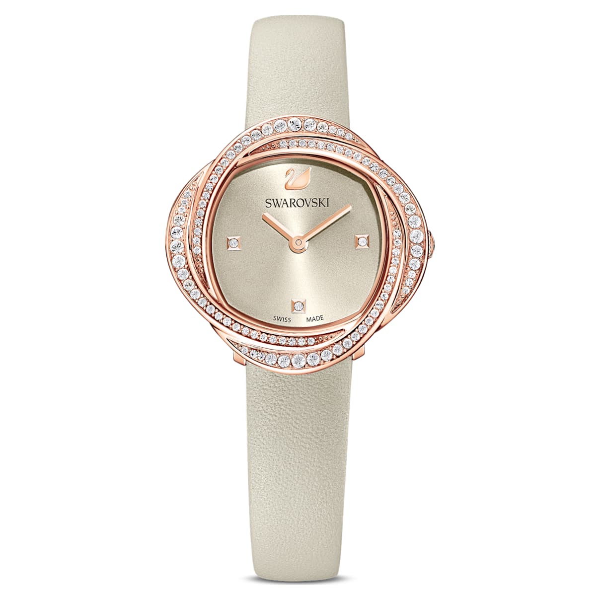 Click to view product details and reviews for Crystal Flower Watch Leather Strap Grey Rose Gold Tone Pvd.