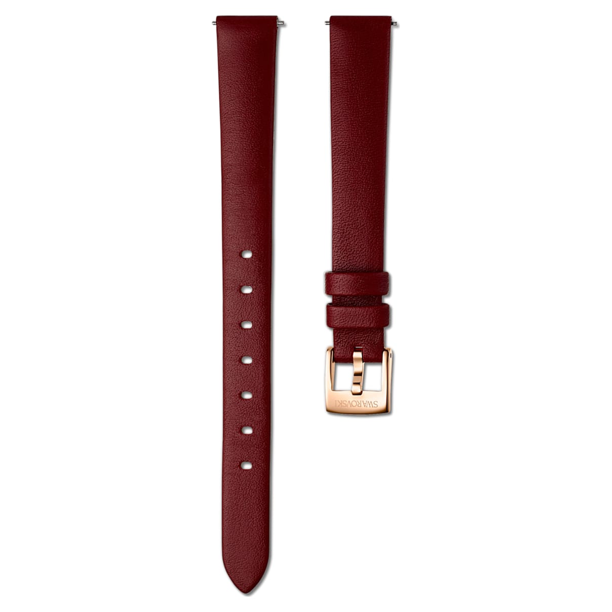 Cinturino per orologio 12mm, Pelle, rosso scuro, PVD oro rosa