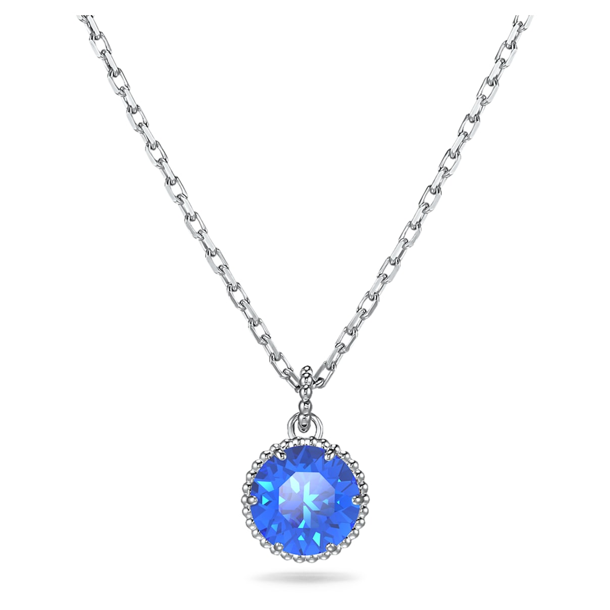 Birthstone Anhänger, Rundschliff, September, Blau, Rhodiniert