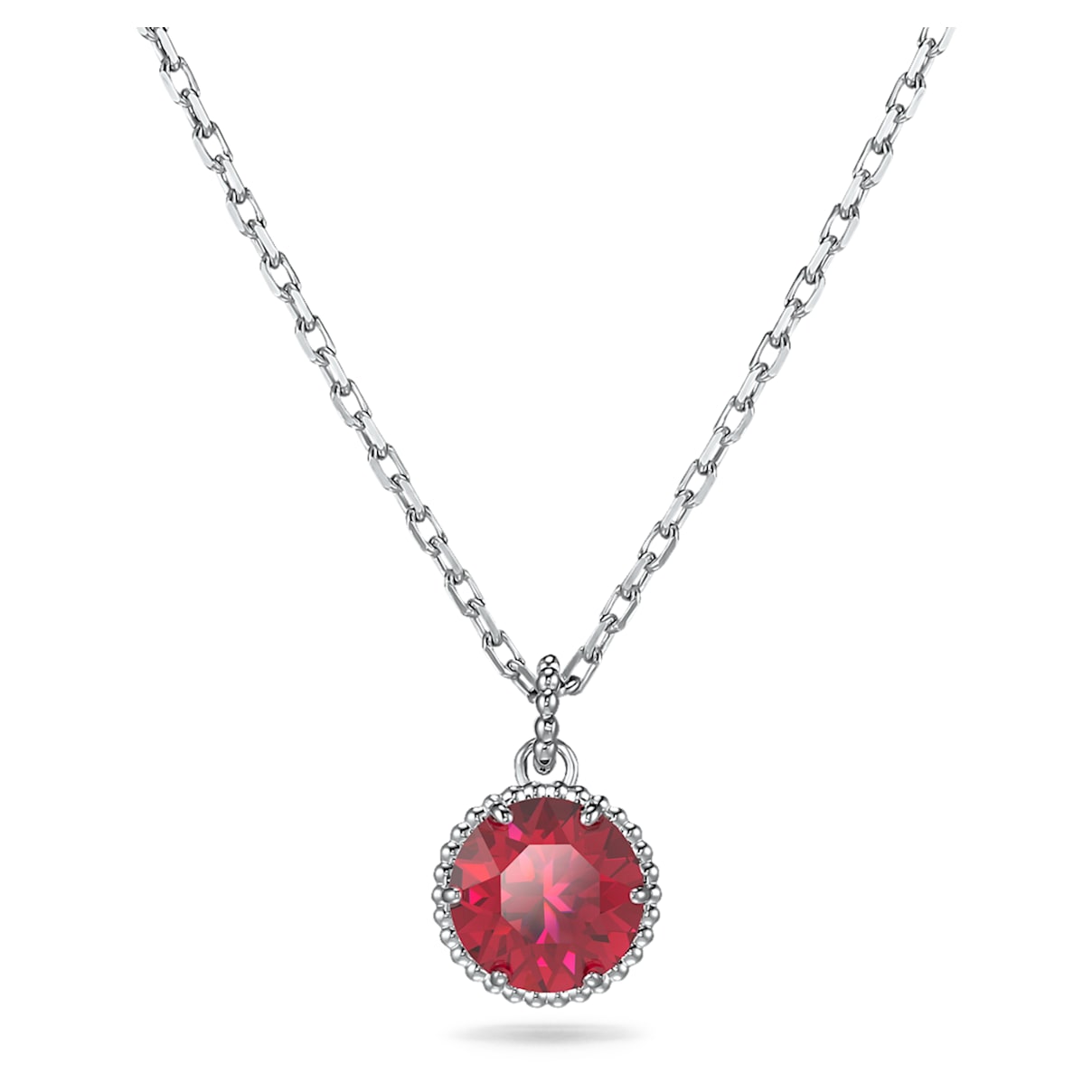 

Birthstone pendant, Round cut, July, Red, Rhodium plated