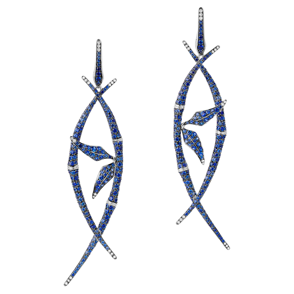Click to view product details and reviews for Bamboo Shoots Long Drop Earrings Blue Swarovski Created Sapphires 18k White Gold.