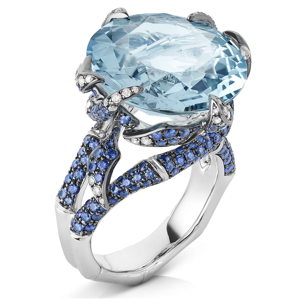 Click to view product details and reviews for Bamboo Shoots Cocktail Ring Blue Created Spinel 18k White Gold Size 52.