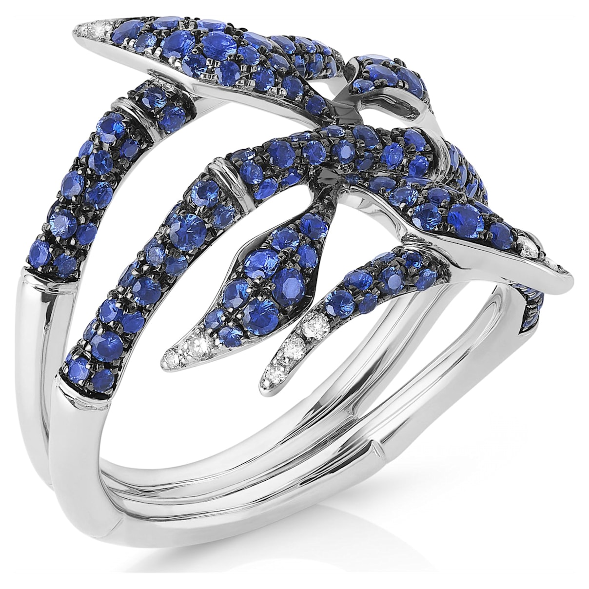 Click to view product details and reviews for Bamboo Shoots Ring Blue Swarovski Created Sapphires 18k White Gold Size 55.