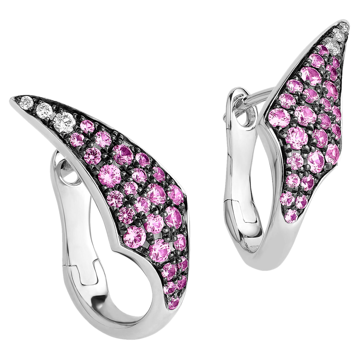 Click to view product details and reviews for Bamboo Shoots Stud Earrings Pink Swarovski Created Sapphires 18k White Gold.
