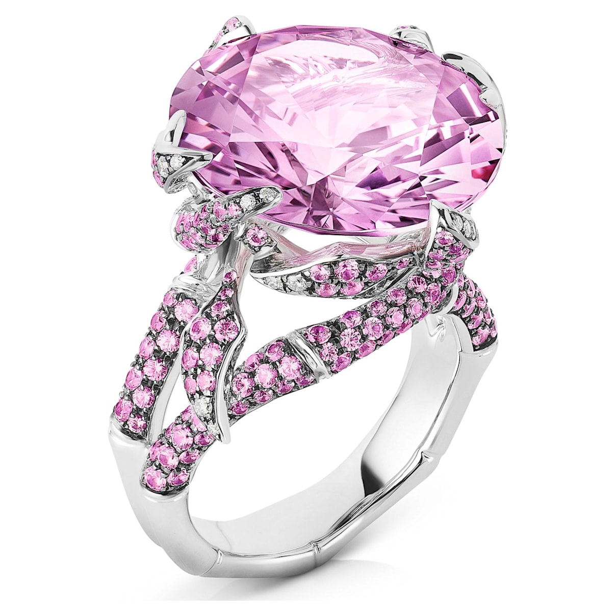 Click to view product details and reviews for Bamboo Shoots Cocktail Ring Pink Swarovski Created Sapphires 18k White Gold Size 52.