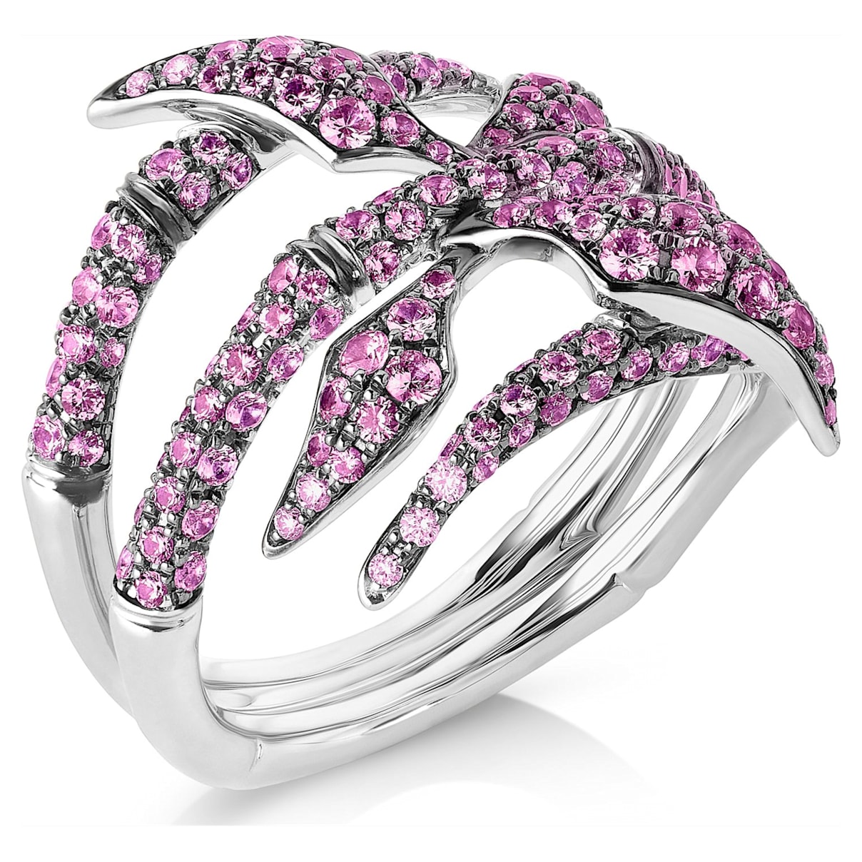 Click to view product details and reviews for Bamboo Shoots Ring Pink Swarovski Created Sapphires 18k White Gold Size 52.