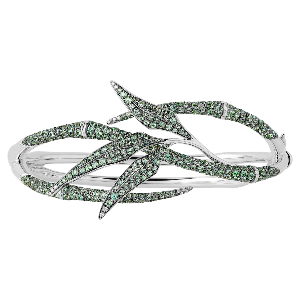 Click to view product details and reviews for Bamboo Shoots Cuff Bracelet Green Swarovski Created Sapphires 18k White Gold.