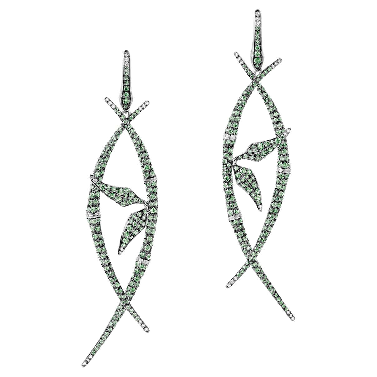 Click to view product details and reviews for Bamboo Shoots Long Drop Earrings Green Swarovski Created Sapphires 18k White Gold.