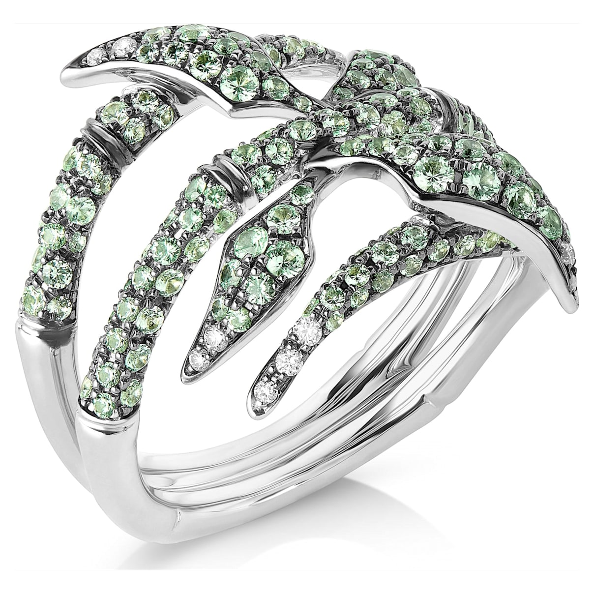 Click to view product details and reviews for Bamboo Shoots Ring Green Swarovski Created Sapphires 18k White Gold Size 55.