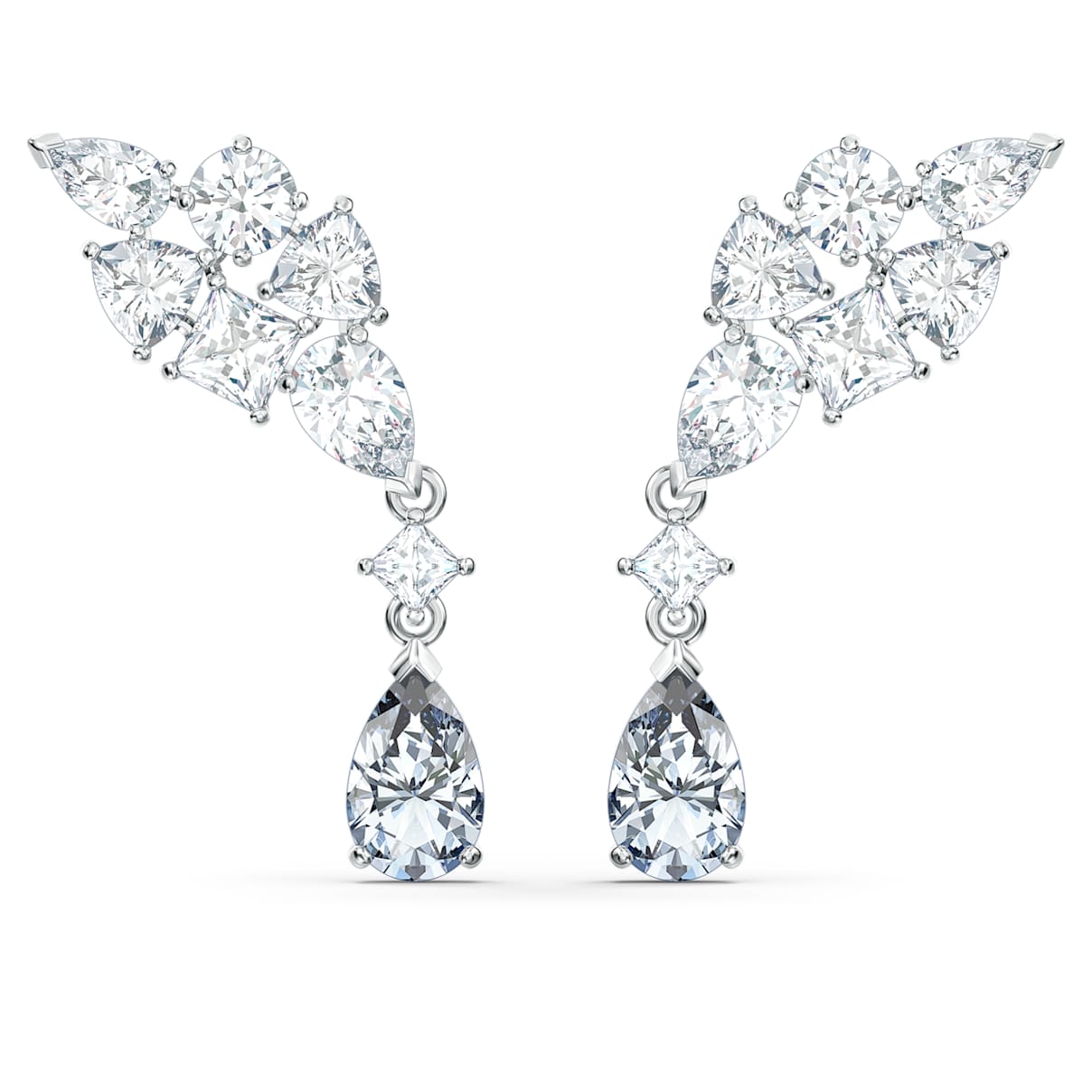 Click to view product details and reviews for Tennis Deluxe Cluster Mixed Pierced Earrings White Rhodium Plated.
