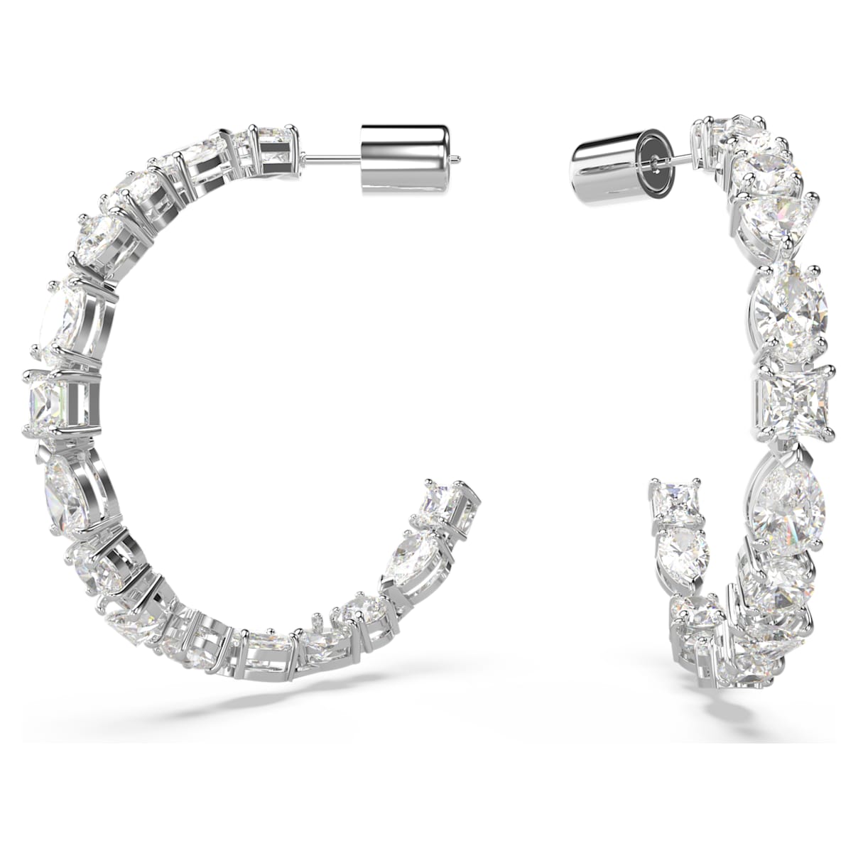 Swarovski Tennis Deluxe hoop earrings, Mixed cuts, White, Rhodium plated