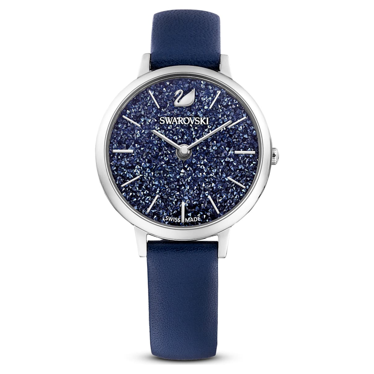 

Crystalline Joy watch, Swiss Made, Leather strap, Blue, Stainless steel