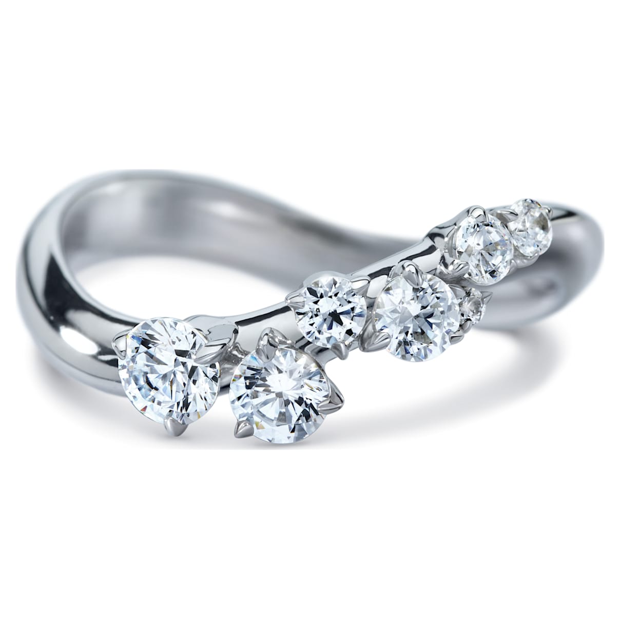 Click to view product details and reviews for Signature Wave Ring Swarovski Created Diamonds 18k White Gold Size 58.