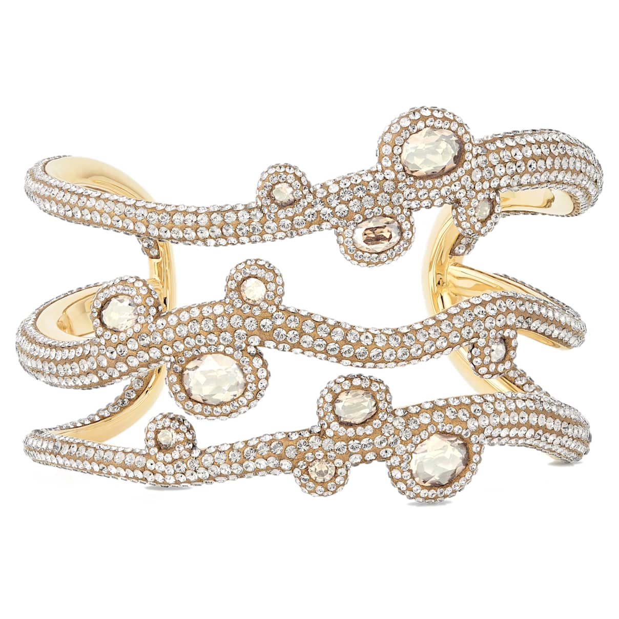 

Tigris cuff, Mixed cuts, Water droplets, White, Gold-tone plated