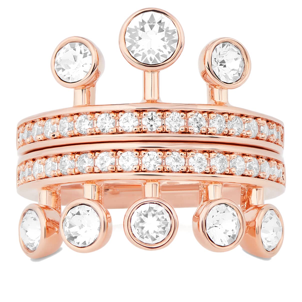 Swarovski Theater ring, Round cut, White, Rose gold-tone plated