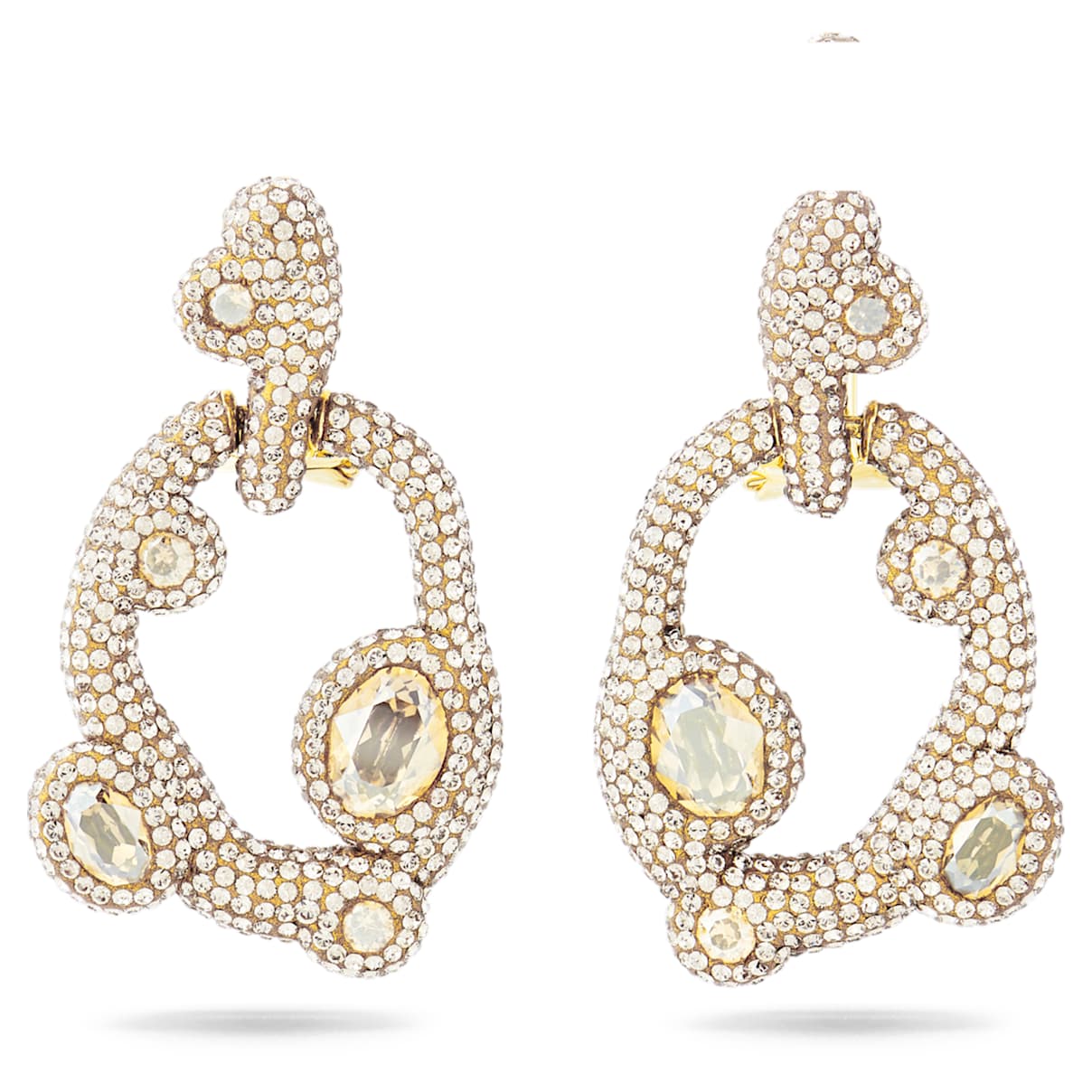 

Tigris drop earrings, Mixed cuts, Water droplets, White, Gold-tone plated