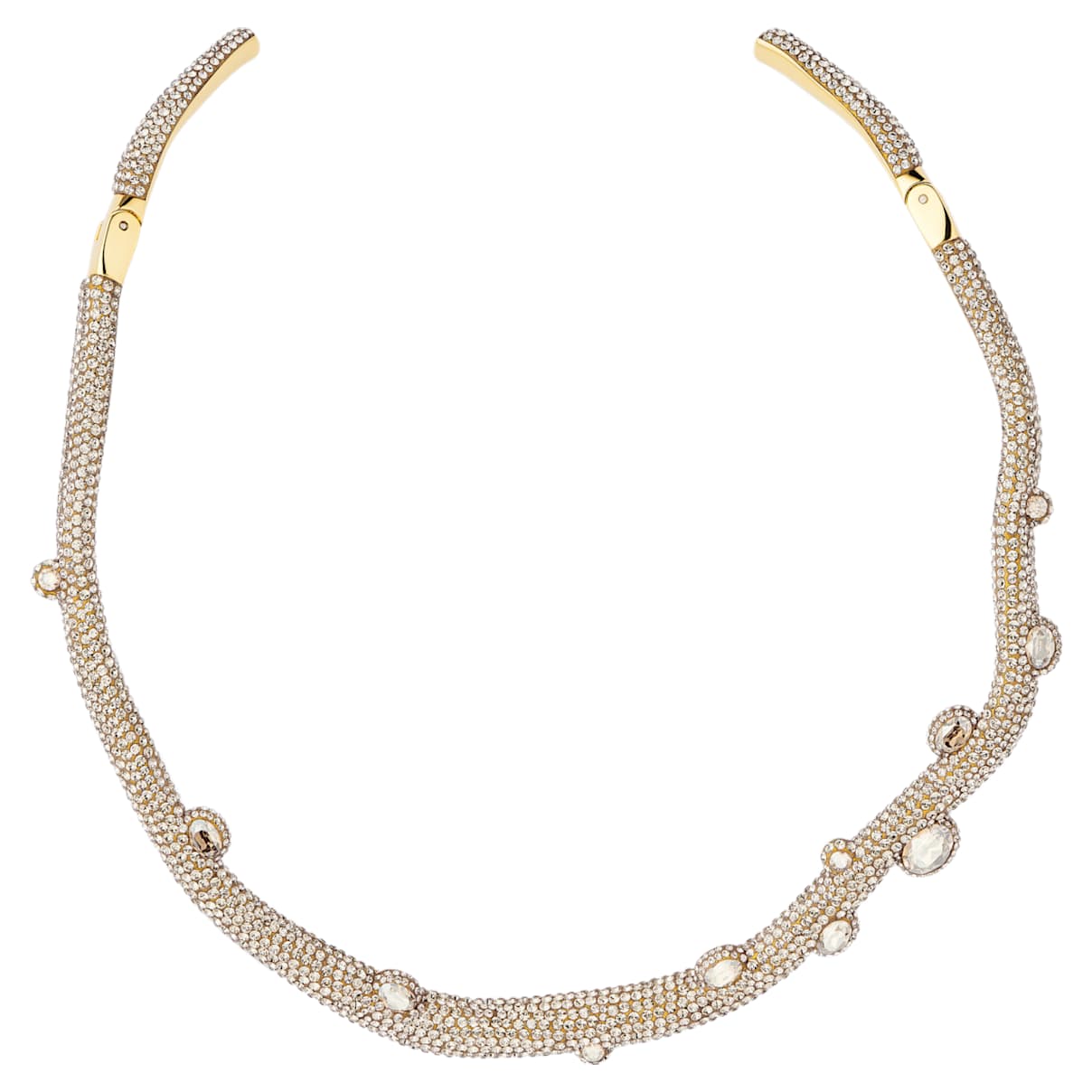 

Tigris torque necklace, Mixed cuts, Water droplets, White, Gold-tone plated