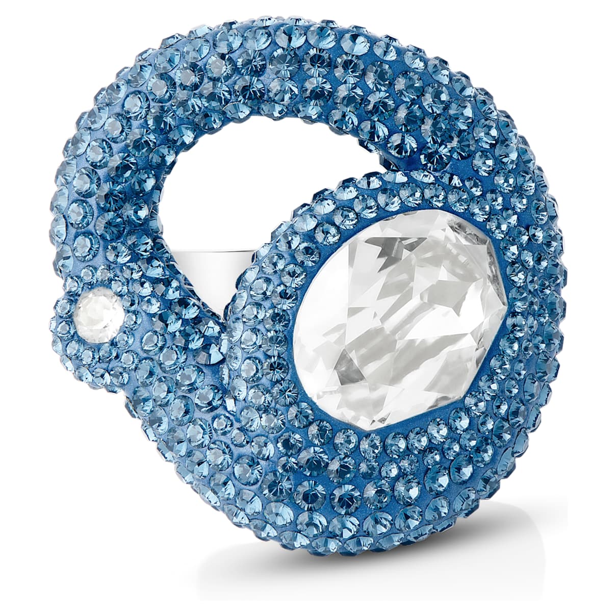 Swarovski Tigris ring, Mixed cuts, Water droplets, Blue, Palladium plated