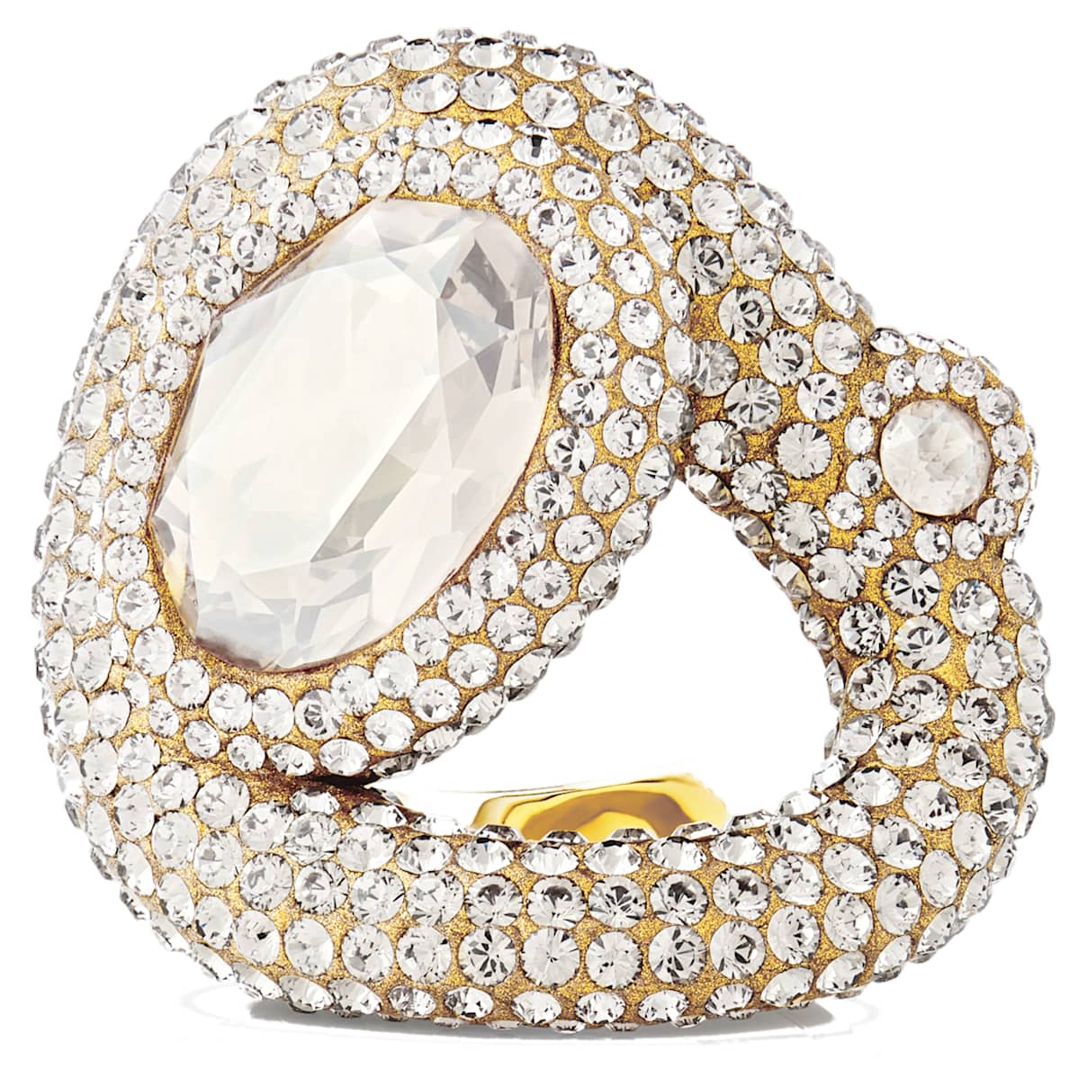 

Tigris ring, Mixed cuts, Water droplets, White, Gold-tone plated