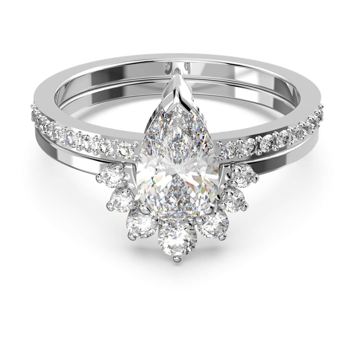 

Swarovski Attract ring, Set (2), Pear cut, White, Rhodium plated