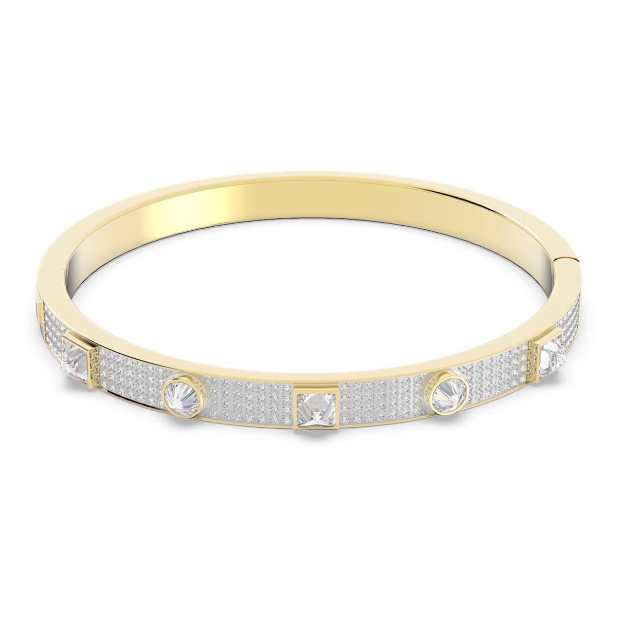 

Thrilling bangle, Mixed cuts, Pavé, White, Gold-tone plated