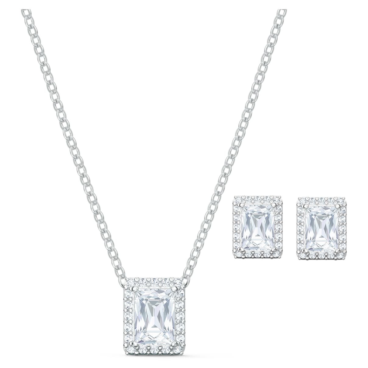 

Swarovski Angelic set, Rectangular cut, White, Rhodium plated