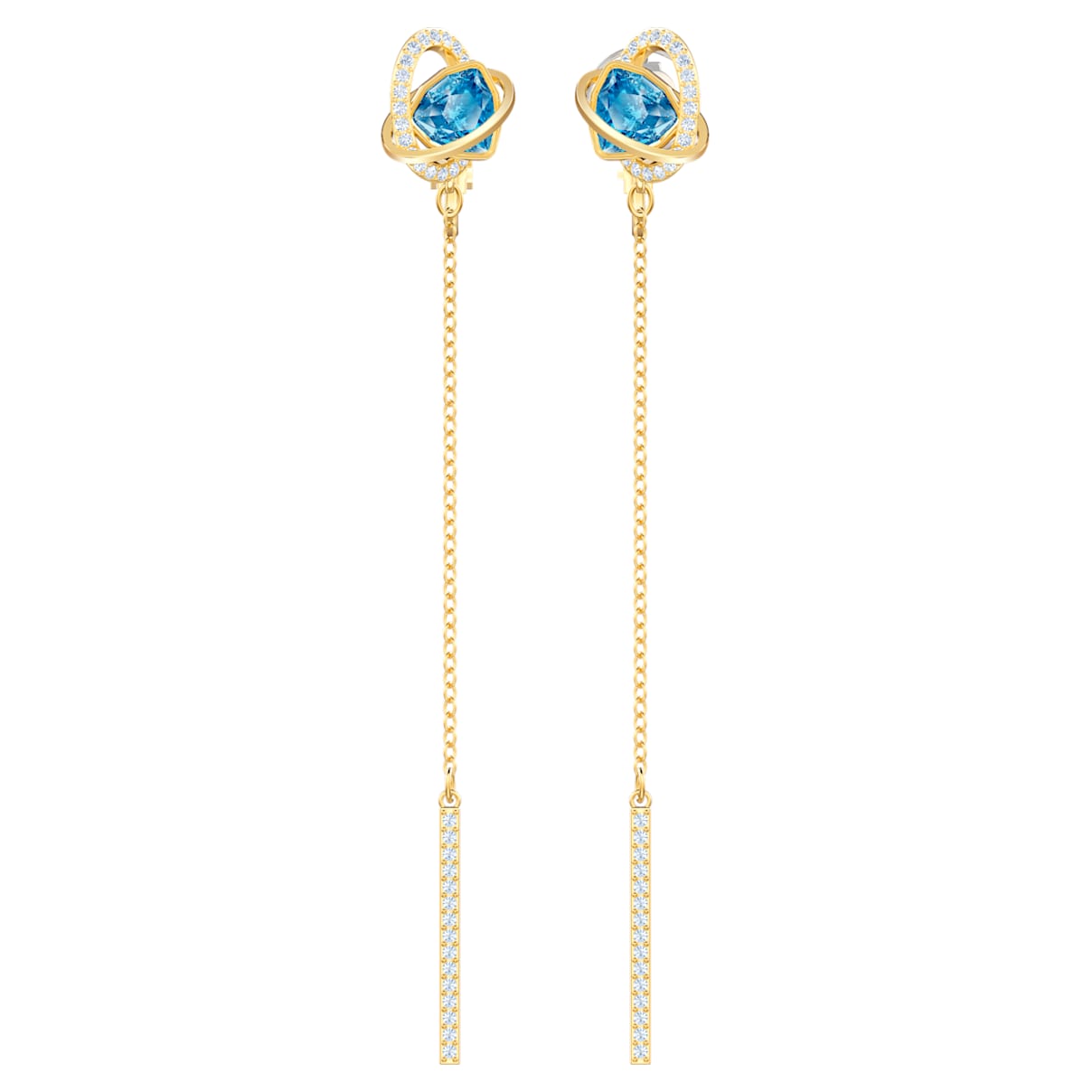 

Swarovski Outstanding drop earrings, Trilliant cut, Blue, Gold-tone plated