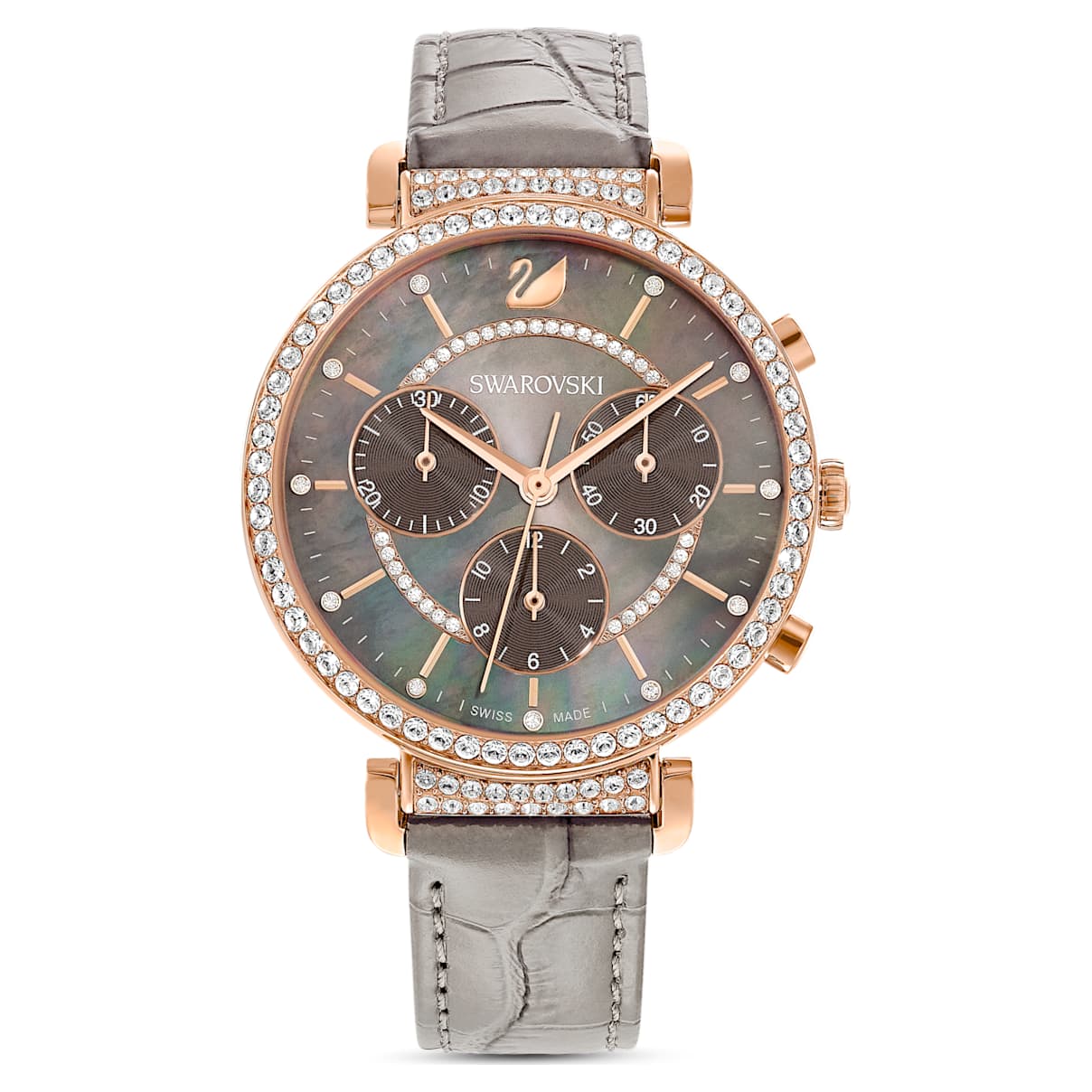Click to view product details and reviews for Passage Chrono Watch Leather Strap Grey Rose Gold Tone Pvd.